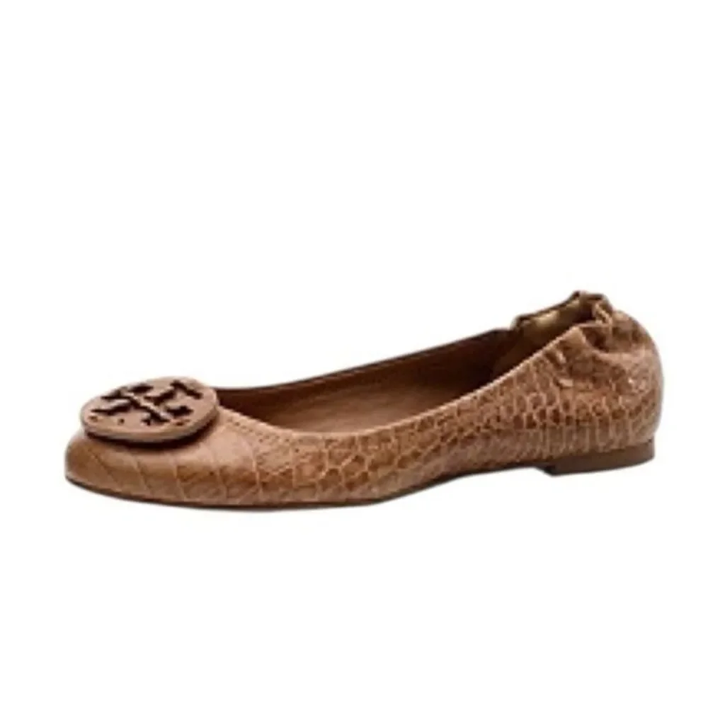 Tory Burch Reva Women's Brown Croc Embossed Ballet Flats Size 7.5 - Picture 1 of 9